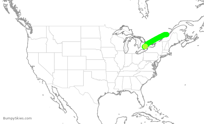 Turbulence forecast map for ROU2459, YQB to YYZ