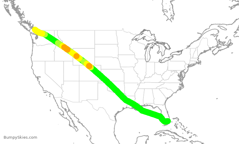 Turbulence forecast map for ROU7057, MIA to YVR