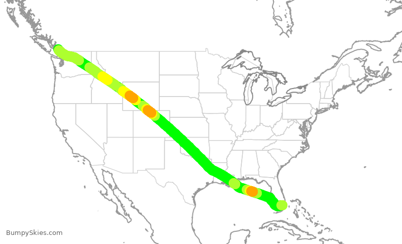 Turbulence forecast map for ROU7059, MIA to YVR