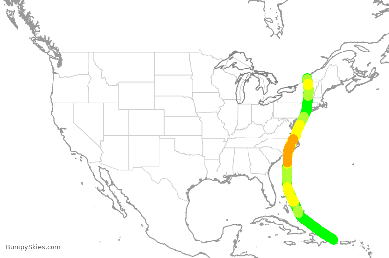 Turbulence forecast map for ROU7145, DPC to YUL