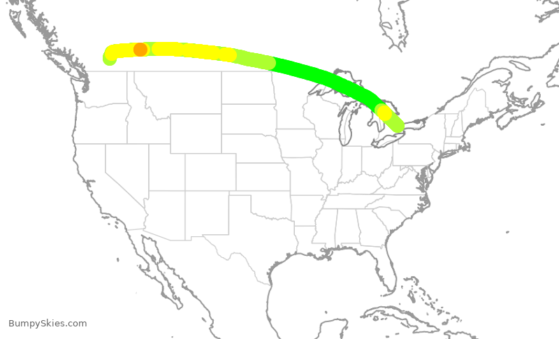Turbulence forecast map for ROU7152, YLW to YYZ
