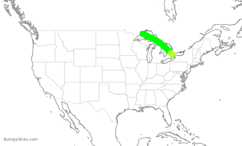 Turbulence forecast map for ROU7161, YQT to YYZ