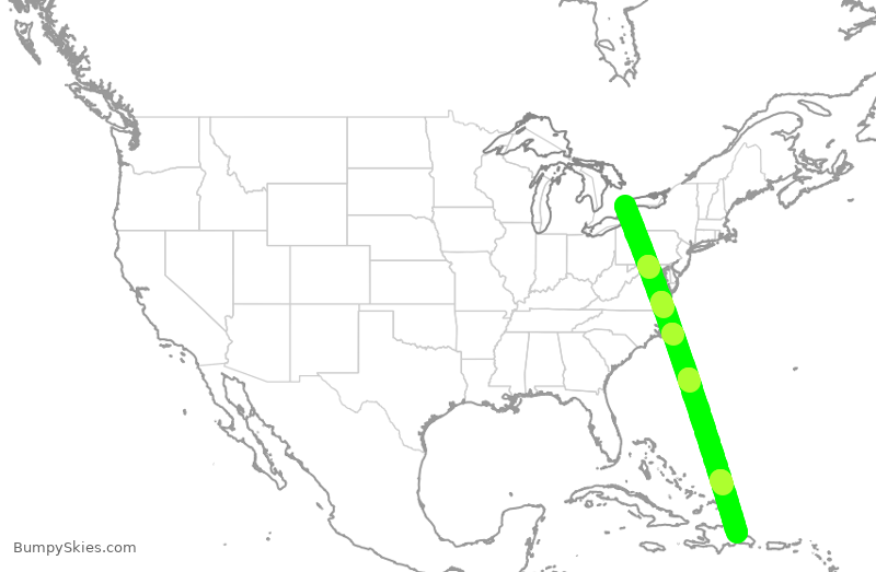 Turbulence forecast map for ROU7164, YYZ to AZS