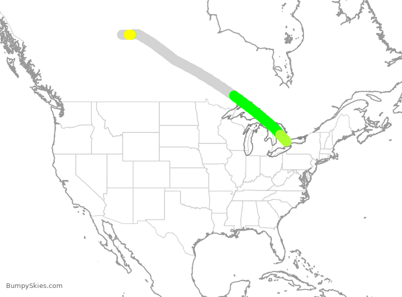 Turbulence forecast map for ROU7166, YMM to YYZ