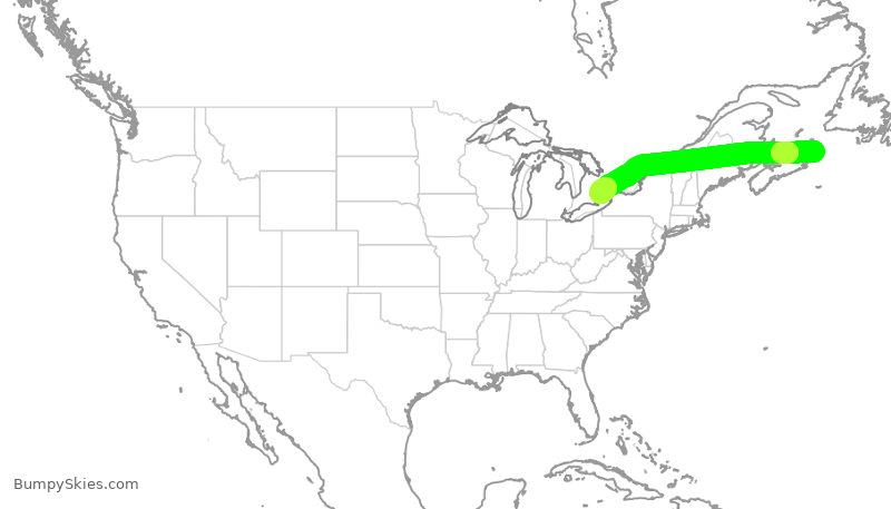 Turbulence forecast map for ROU7167, YQY to YYZ