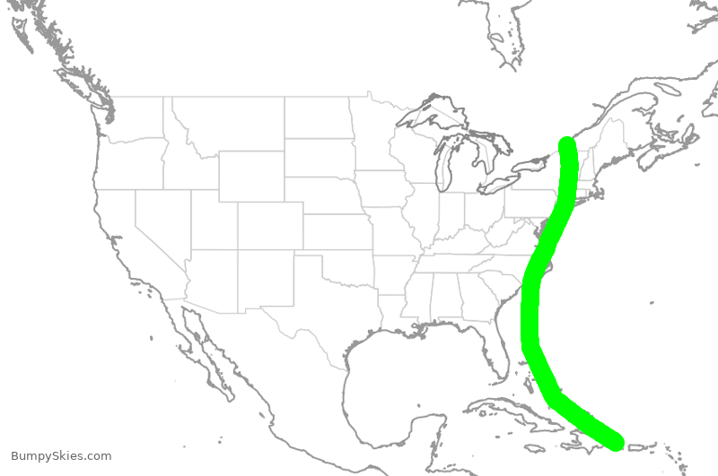 Turbulence forecast map for ROU7167, DPC to YUL