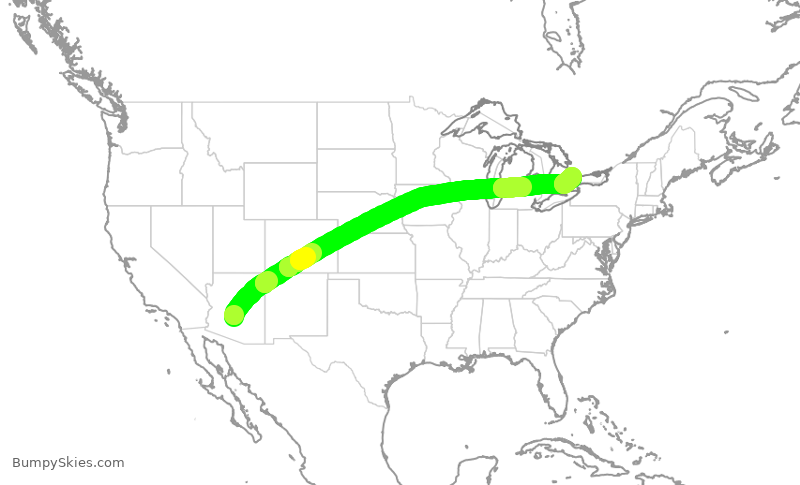 Turbulence forecast map for ROU7168, PHX to YYZ
