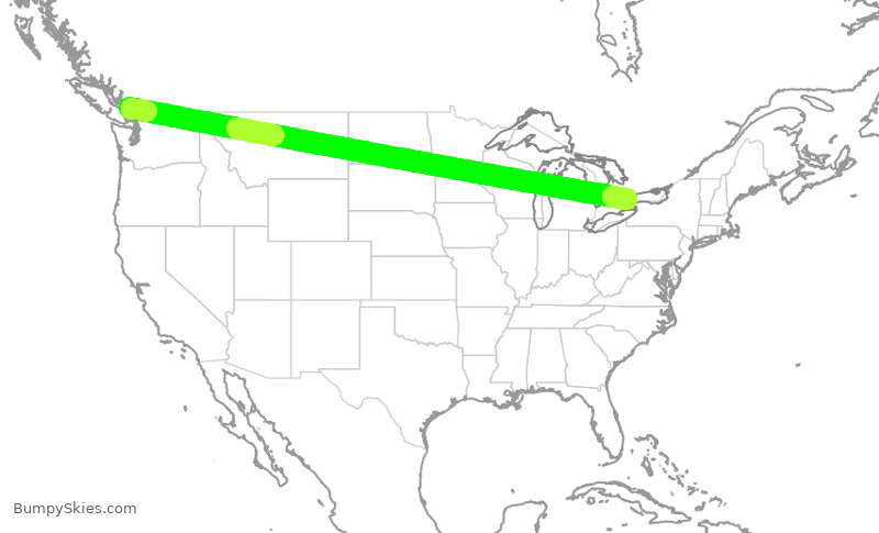 Turbulence forecast map for ROU7170, YVR to YYZ