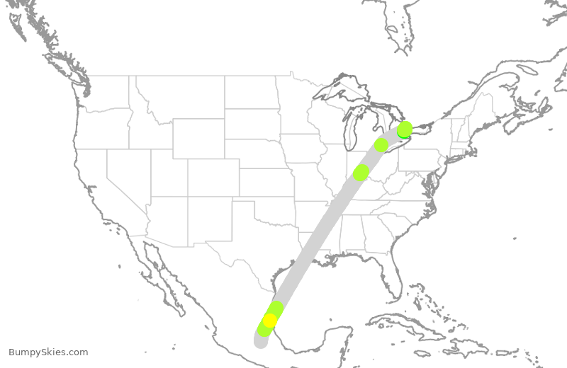 Turbulence forecast map for ROU7170, MEX to YYZ