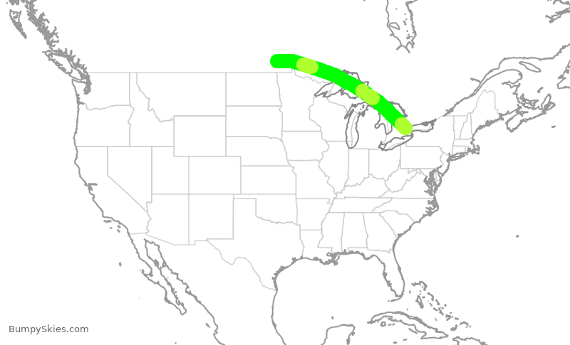 Turbulence forecast map for ROU7178, YWG to YYZ
