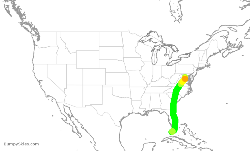 Turbulence forecast map for RPA3286, IAD to EYW