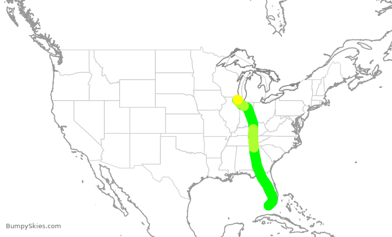 Turbulence forecast map for RPA3287, EYW to ORD