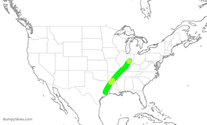 Turbulence forecast map for RPA3291, IAH to IND
