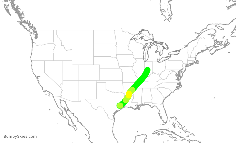 Turbulence forecast map for RPA3291, IND to IAH