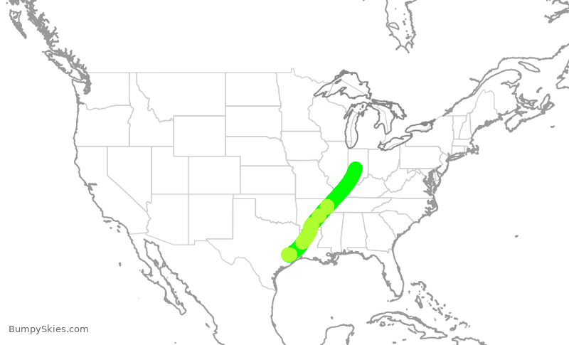 Turbulence forecast map for RPA3300, IND to IAH