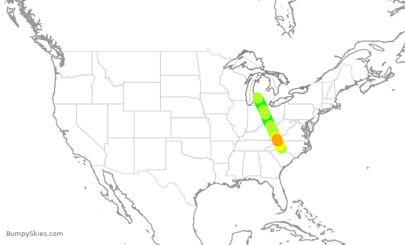 Turbulence forecast map for RPA3306, GRR to CLT