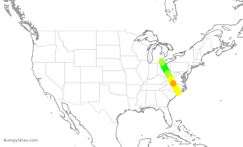 Turbulence forecast map for RPA3312, DTW to ILM