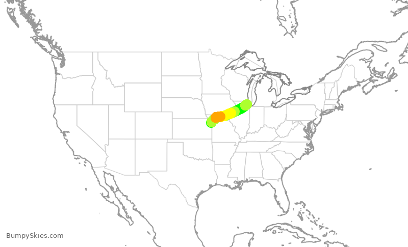 Turbulence forecast map for RPA3404, MCI to ORD