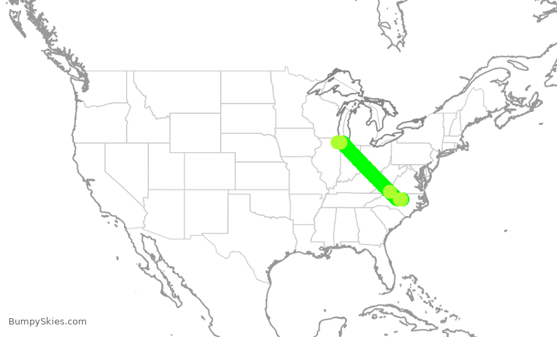 Turbulence forecast map for RPA3406, RDU to ORD