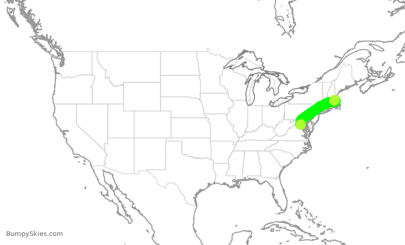 Turbulence forecast map for RPA3413, BOS to IAD