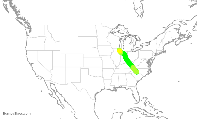 Turbulence forecast map for RPA3413, CLT to ORD