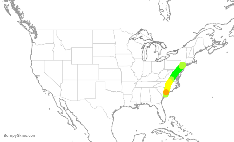 Turbulence forecast map for RPA3416, CHS to EWR