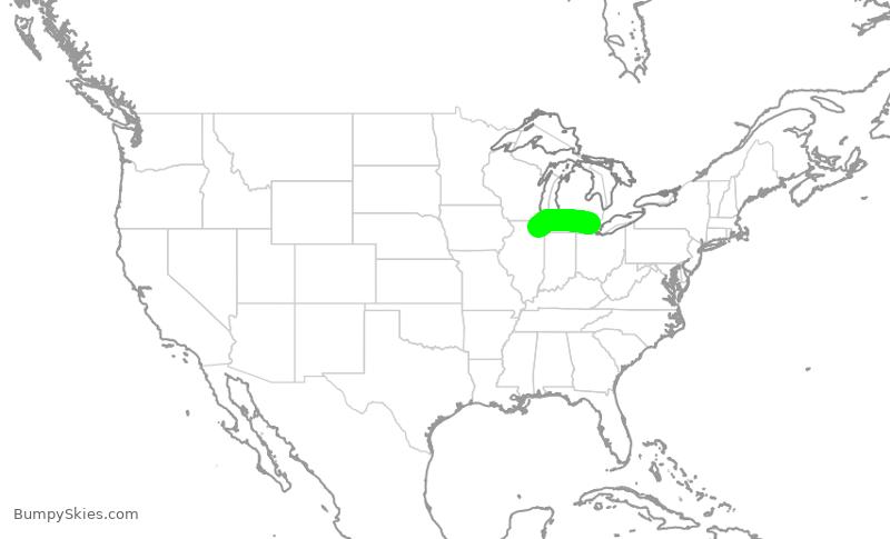 Turbulence forecast map for RPA3416, DTW to ORD