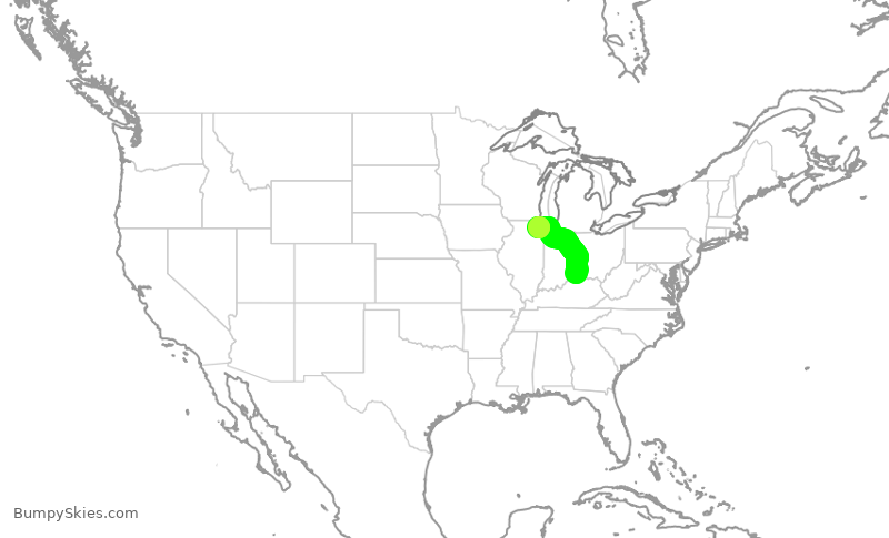 Turbulence forecast map for RPA3425, CVG to ORD