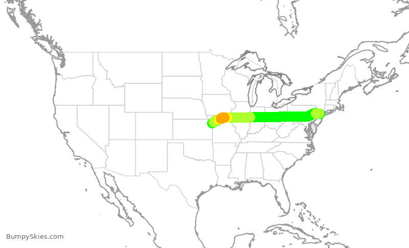 Turbulence forecast map for RPA3436, EWR to MCI