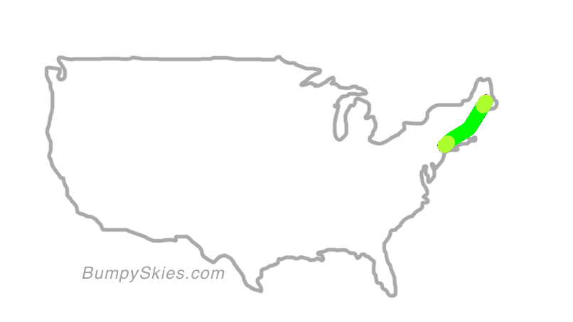 Map of continental US with illustrated flight path and turbulence forecast (described in text below)