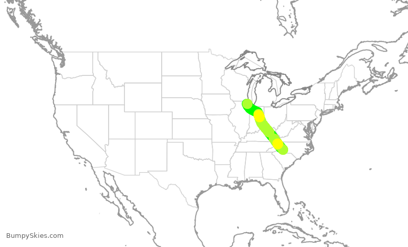 Turbulence forecast map for RPA3440, CLT to ORD