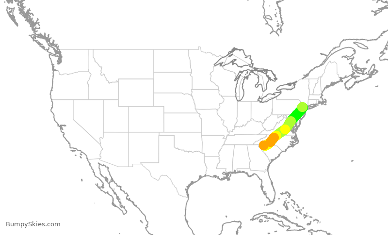 Turbulence forecast map for RPA3444, GSP to EWR