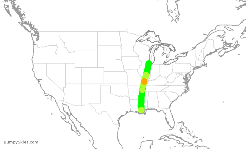 Turbulence forecast map for RPA3444, ORD to MSY