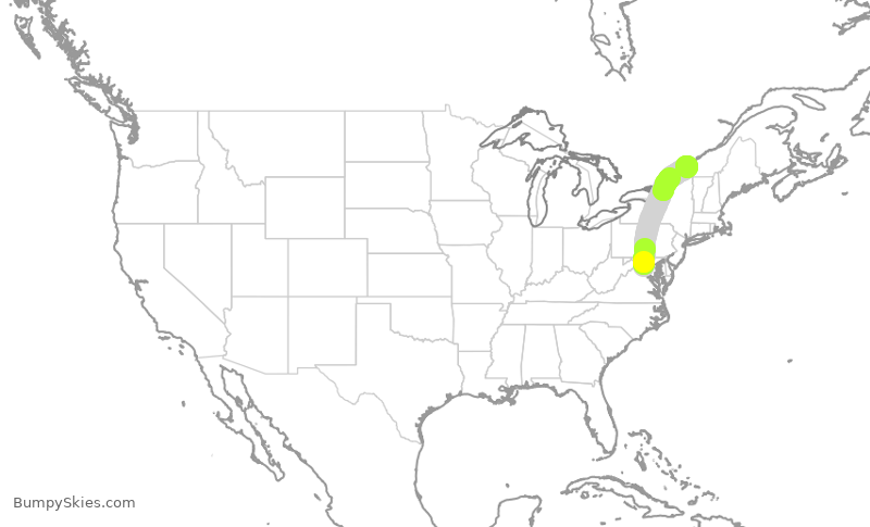 Turbulence forecast map for RPA3445, IAD to YUL