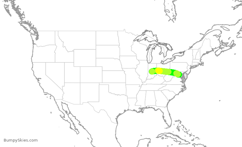 Turbulence forecast map for RPA3445, IND to IAD