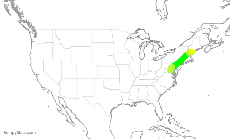 Turbulence forecast map for RPA3453, PWM to IAD
