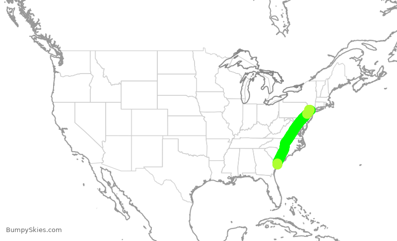 Turbulence forecast map for RPA3467, HHH to EWR