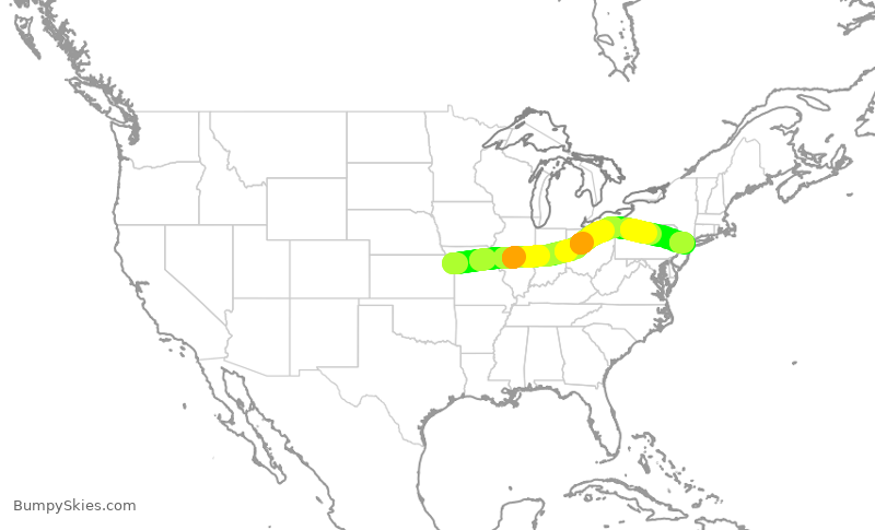 Turbulence forecast map for RPA3475, MCI to EWR