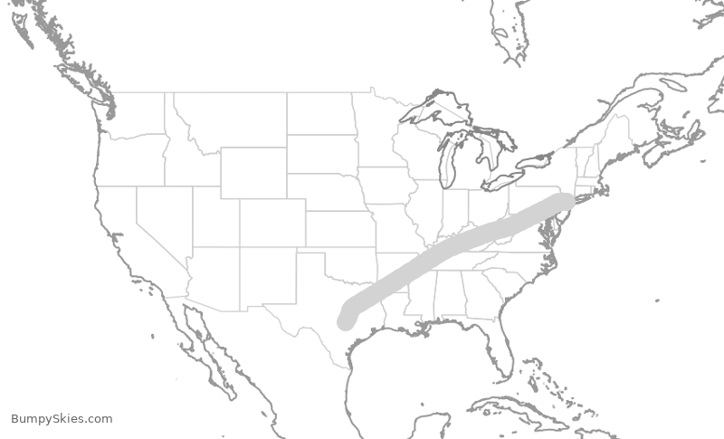 Turbulence forecast map for RPA3480, EWR to AUS