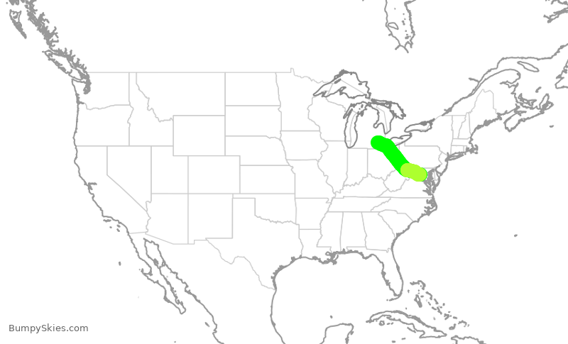 Turbulence forecast map for RPA3485, DTW to IAD