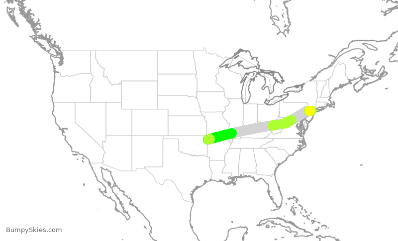 Turbulence forecast map for RPA3485, EWR to XNA