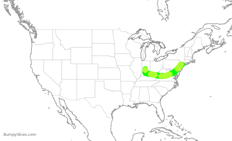 Turbulence forecast map for RPA3487, IND to EWR