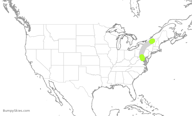 Turbulence forecast map for RPA3488, BTV to IAD