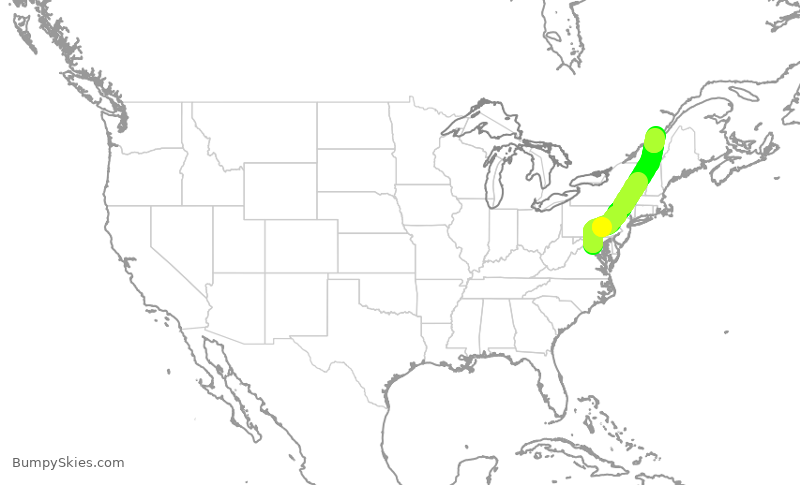 Turbulence forecast map for RPA3488, IAD to YQB