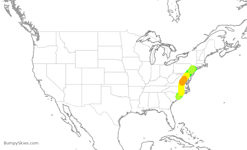 Turbulence forecast map for RPA3489, MYR to EWR