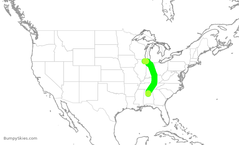 Turbulence forecast map for RPA3495, BHM to ORD