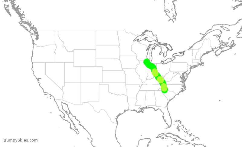 Turbulence forecast map for RPA3495, GSP to ORD