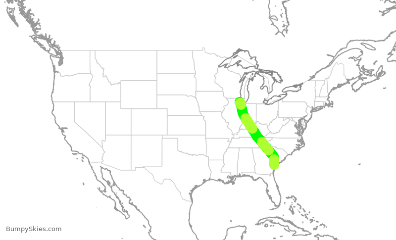 Turbulence forecast map for RPA3496, ORD to SAV