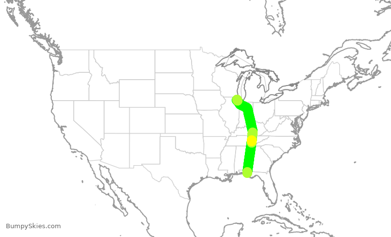Turbulence forecast map for RPA3497, ECP to ORD
