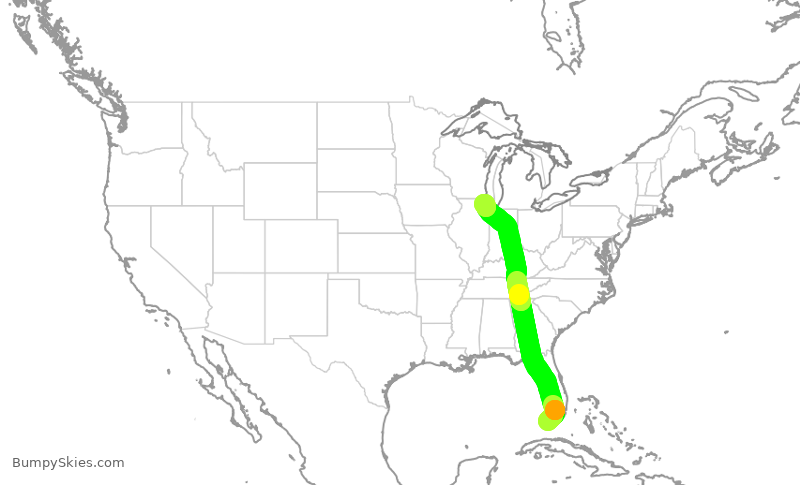 Turbulence forecast map for RPA3499, EYW to ORD